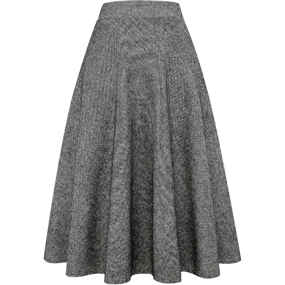 Womens Long Black Elastic Waist A-Line Pleated Tartan Long Plaid Wool Skirts